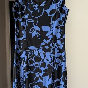 Chaps Black and Blue Floral Midi Dress